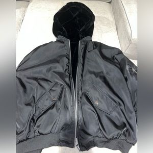 Reversible 2-in-1 Fur, Shiny Black Bomber Jacket - Size Medium - NEVER WORN
